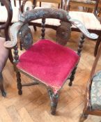 Mahogany corner chair with open back and