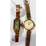 Lady's 9ct gold Omega wristwatch with rectangular dial and flexible chain link bracelet and a