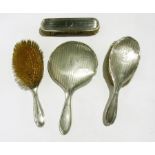 Early 20th century silver dressing table set comprising pair brushes, clothes brush and hand mirror,