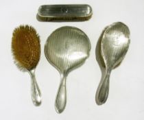 Early 20th century silver dressing table set comprising pair brushes, clothes brush and hand mirror,