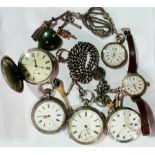 Late Victorian silver gentleman's open faced pocket watch with white enamel dial, key winding,