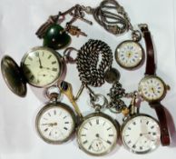 Late Victorian silver gentleman's open faced pocket watch with white enamel dial, key winding,