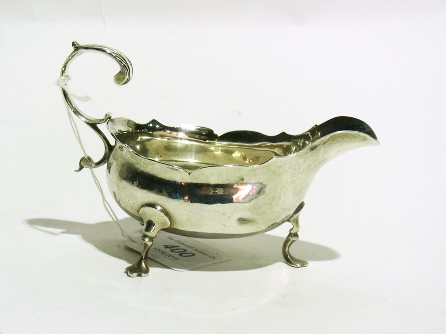 George III silver sauce boat with cut ca