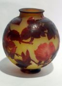 A Galle cameo glass vase, bulbous form,