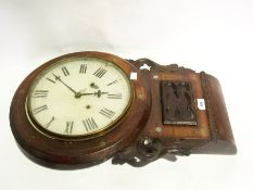 Edwardian mahogany drop dial wall clock, white metal disc and line inlaid decoration, painted dial,