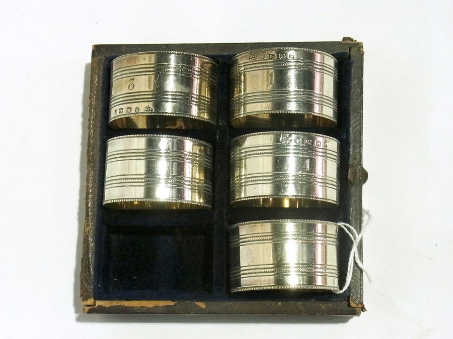 Set of five Victorian silver napkin ring