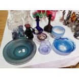 Quantity of studio and other glass including Caithness style bowl, blue with overlaid dolphins,