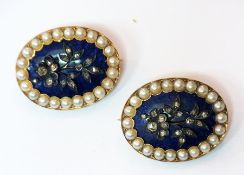 Pair Victorian gold, blue enamel, diamon