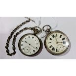 Silver open faced pocket watch with whit