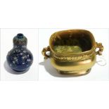 A bronze Chinese box and a Japanese cloisonne miniature vase