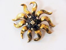 9ct gold, sapphire and diamond flowerhea