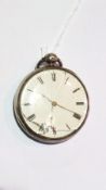 Gentleman's silver open faced pocket watch with white enamel dial and Roman numerals,