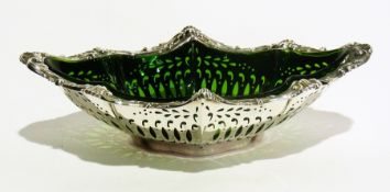 Early 20th century silver lozenge-shaped bonbon basket with applied scroll border decoration over