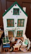 Mid-twentieth century painted wood doll's house and quantity of furniture and accessories