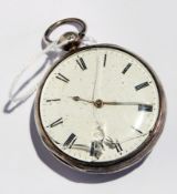 Gentleman's silver open faced pocket watch with white enamel dial and Roman numerals,