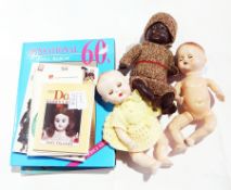 Schildkrot brown celluloid baby doll and two hard plastic baby dolls together with a small quantity