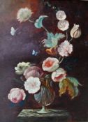 Oil on board
20th Century School
Still life of flowers in vase with butterfly, signed indistinctly,
