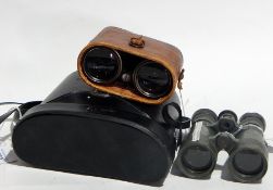 A collection of binoculars including HOYA in a leather holster case (3)