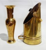 A brass coal scuttle and an Eastern carved brass vase (2)