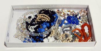 Quantity vintage bead necklaces including crystal and other costume jewellery