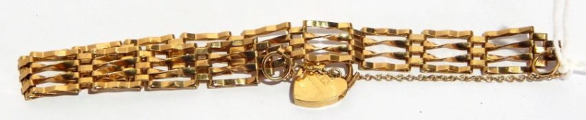 9ct gold four-bar narrow gate bracelet, approx. 4.