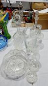 Two cut glass decanters, cut glass wine,