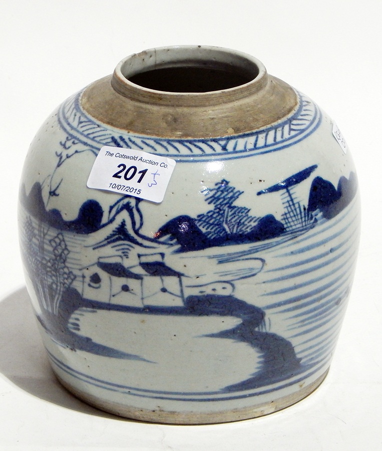 Oriental blue and white porcelain covered vase, inverse baluster shaped, - Image 3 of 3