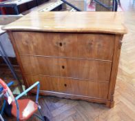 Walnut veneered Biedermeyer style chest of three drawers,