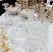 Cut glass spirit decanter, mallet shape, cut vase, cut fruit bowl,