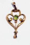 9ct gold and peridot scroll pendant