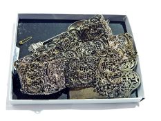 Silver plated repousse and pierced link belt, similar buckle,