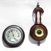 Carved Edwardian Barometer with thermometer above and silvered dial aneroid barometer (2)