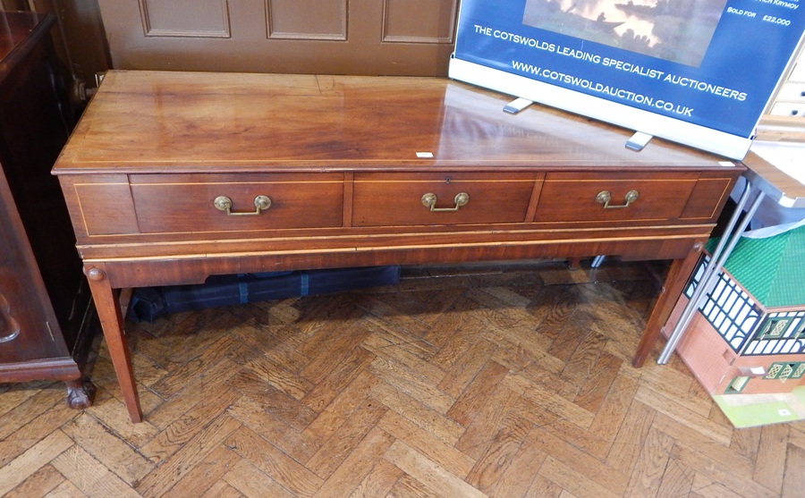 19th century mahogany converted square piano with boxwood stringing and three frieze drawers on