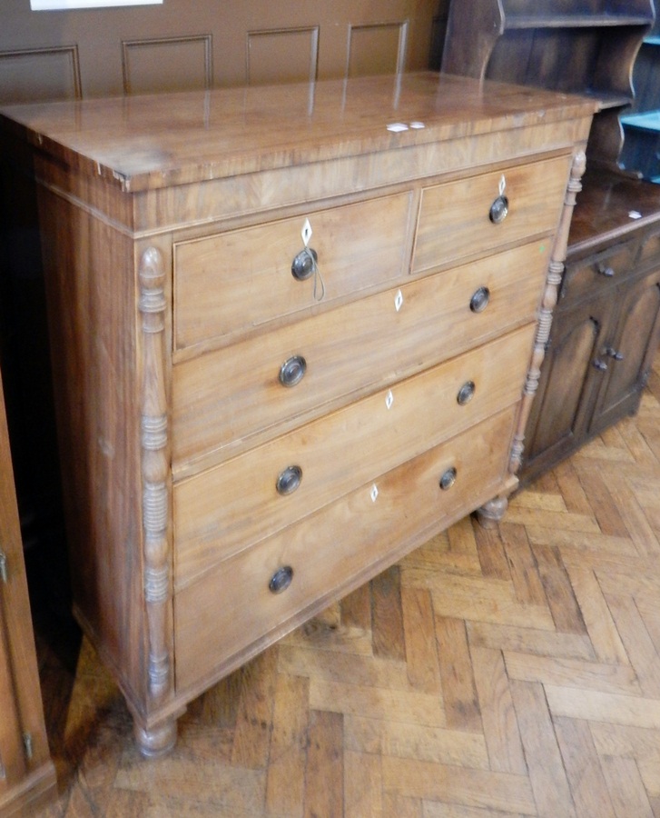 19th century mahogany chest of two short and three long graduated drawers, - Image 2 of 2