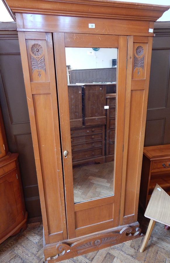 Stained single wardrobe Victorian with floral engraving and mirror to the door