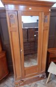 Stained single wardrobe Victorian with floral engraving and mirror to the door