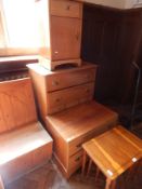 Hardwood chest of four long drawers and three short drawers, matching smaller two drawer chest,