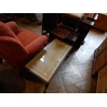 Rectangular coffee table with glass top, nest of trio coffee tables, dwarf bookcase,