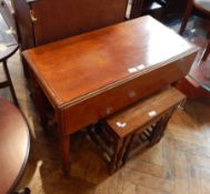 Victorian mahogany drop-leaf table with turned legs together with a nest of three oak occasional