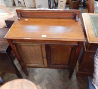 Early 20th century inlaid mahogany cabinet having raised back with pair inlaid framed panelled