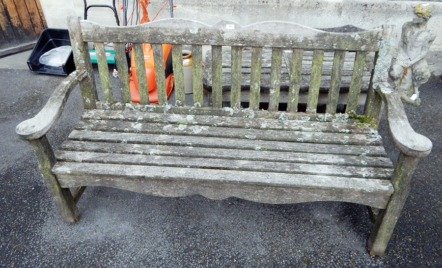 Lath back garden bench with scroll arms