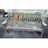 Lath back garden bench with scroll arms