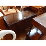 Mahogany drop-leaf dining table, rectangular with curved corners,