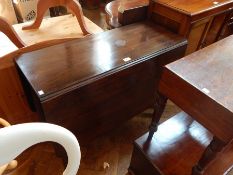 Mahogany drop-leaf dining table, rectangular with curved corners,