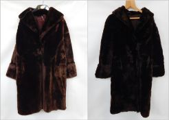 Two vintage faux beaver full-length coats  Live Bidding: If you would like a condition report on