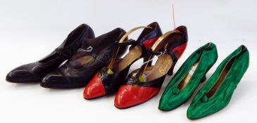 Pair of red and black T-strap Lilly and Skinner vintage high-heeled shoes, pair of vintage black