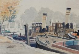 Harry Riley (1895-1966)
Watercolour drawing 
Moredboats at quayside, 50cm x 35cm 

 Live Bidding: If