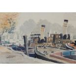 Harry Riley (1895-1966)
Watercolour drawing 
Moredboats at quayside, 50cm x 35cm 

 Live Bidding: If