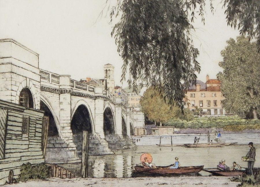 Edgar L Pattison (1872-?)
Colour etching 
"Richmond Bridge", 31/100, signed, 27cm x 35cm, - Image 2 of 3