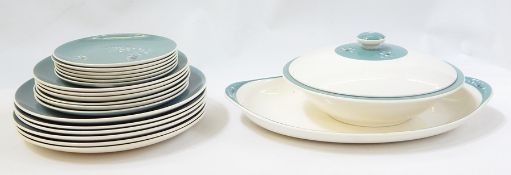 Royal Doulton "Spindrift" pottery dinner service for six including two covered tureens and oval meat